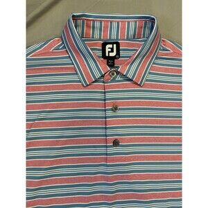 Footjoy Performance Golf Polo Shirt Blue Pink Striped Men’s XL Casual Preppy